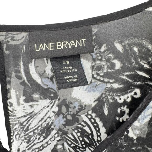 Lane Bryant Black & White Mixed Paisley Print Ruffle Sleeve Sheer Chiffon Blouse - Picture 10 of 11